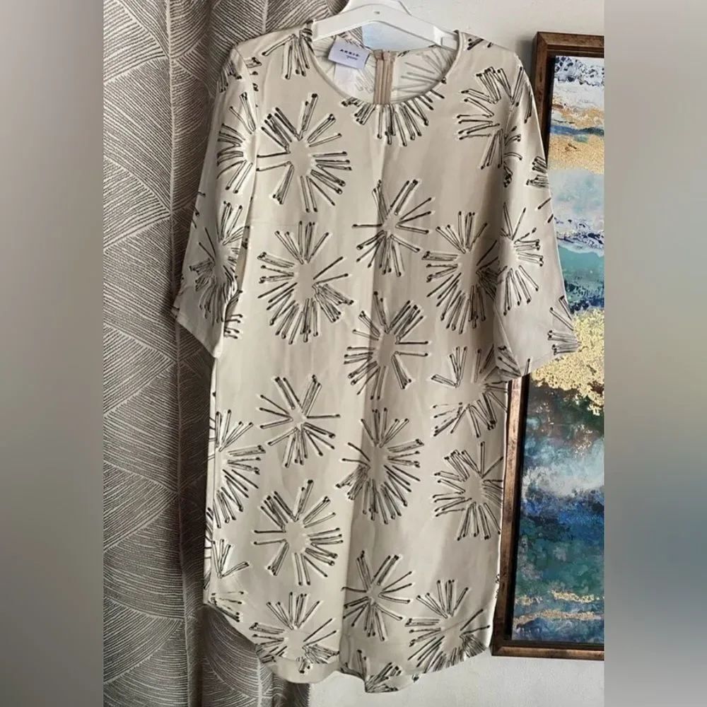 A-K-R-I-S Akris Punto Mini Dress Womens  Size 6 Beige Floral